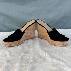 EUC Veronica Beard Womens Dali Suede & Cork Wedge Platform Sandals Black Sz 9.5